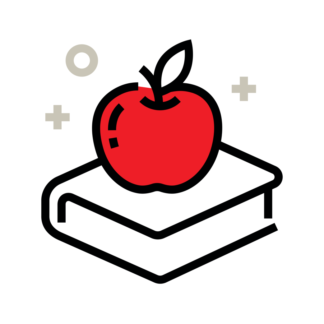 Icon of apple placed ontop of a book