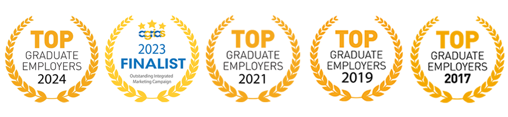 Graphic showing Badges CSL Australia has received over the years for the company's Graduate Program
